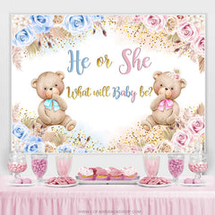 Toile de fond de douche de bébé ours en peluche fleur bleue et rose