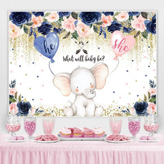 Toile de fond de douche de bébé éléphant fleurs bleues et roses