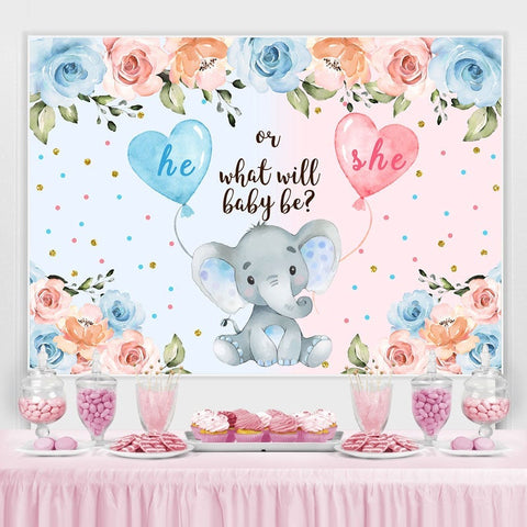 Toile de fond de douche de bébé éléphant bleu et rose il ou elle