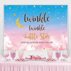 Toile de fond de fête de douche de bébé étoiles bleues et roses et lune