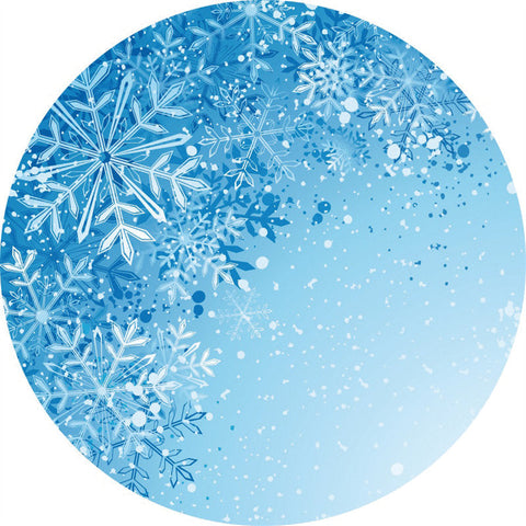 Toile De Fond D'anniversaire D'hiver Rond De Flocon De Neige Bleu Et Blanc