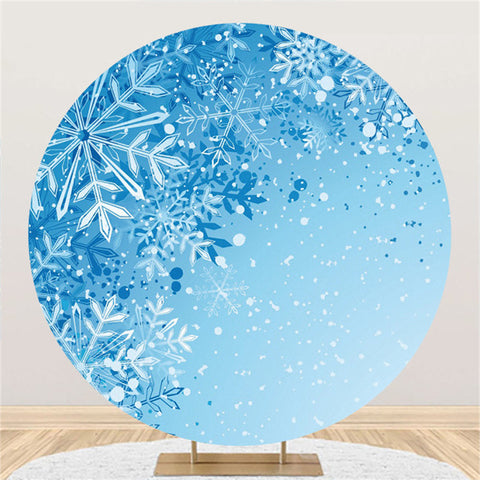 Toile De Fond D'anniversaire D'hiver Rond De Flocon De Neige Bleu Et Blanc