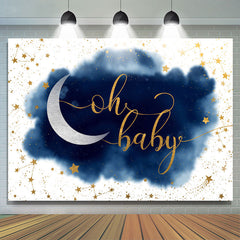 Bleu et blanc avec toile de fond de douche de bébé étoiles scintillantes