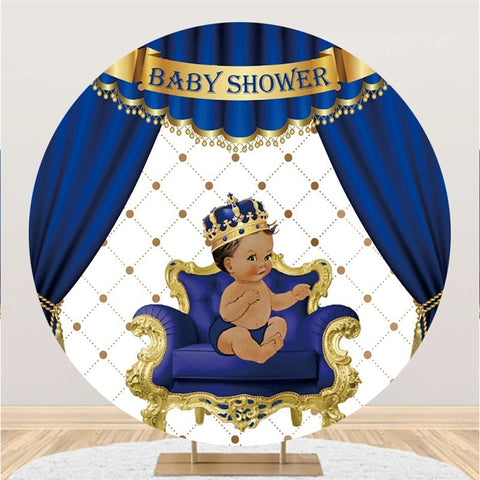 Rideau bleu avec toile de fond de douche de bébé de cercle de garçon de couronne