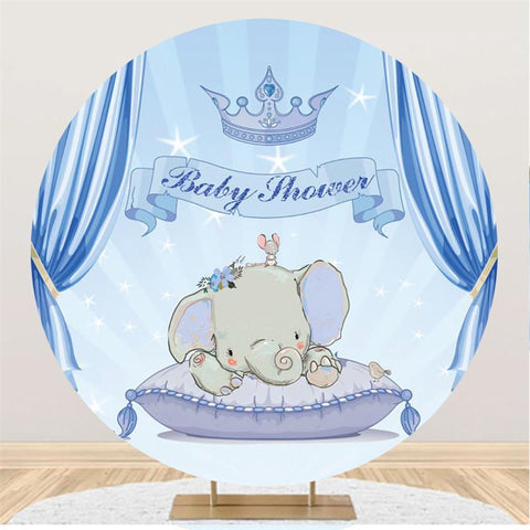 Toile de fond ronde pour fête prénatale sur le thème de l'éléphant mignon bleu