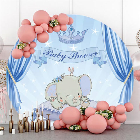 Toile de fond ronde pour fête prénatale sur le thème de l'éléphant mignon bleu