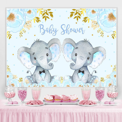 Toile de fond de douche de bébé éléphant bleu et floral pour jumeaux