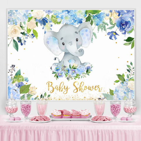 Toile de fond de douche de bébé floral bleu et bébé éléphant