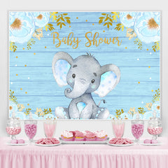 Toile de fond de douche de bébé en bois floral et éléphant bleu