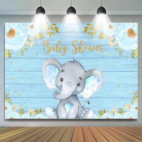 Toile de fond de douche de bébé en bois floral et éléphant bleu