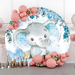 Toile de fond ronde de douche de bébé garçon éléphant floral bleu