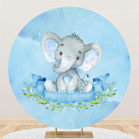 Toile de fond de douche de bébé garçon rond éléphant floral bleu