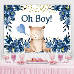 Ballon fleur bleue ours en peluche baby shower Toile de fond