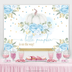 Toile de fond de douche de bébé fleur bleue douce citrouille sur le chemin