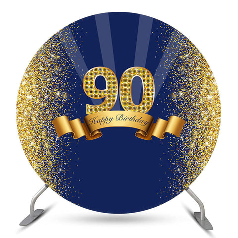 Blue Glitter Gold Round Joyeux 90e anniversaire Toile de fond