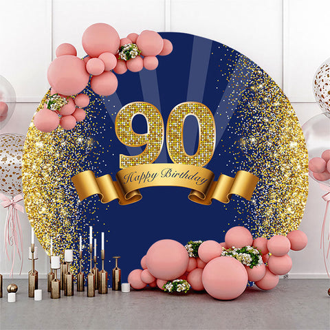 Blue Glitter Gold Round Joyeux 90e anniversaire Toile de fond