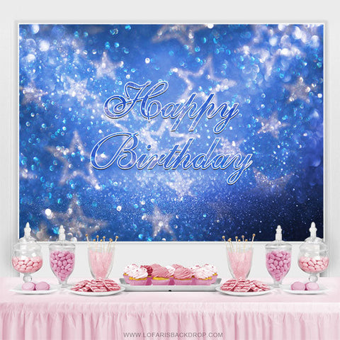 Blue Glitter Stars Bokeh Joyeux Anniversaire Toile de Fond