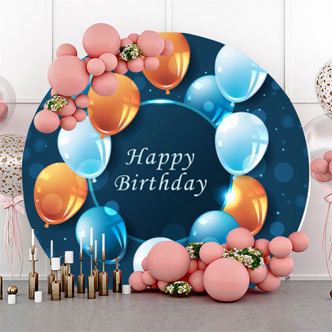 Toile de fond ronde de ballons dorés bleus pour anniversaire