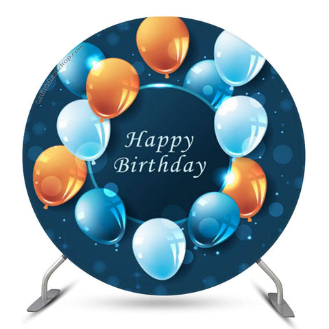 Toile de fond ronde de ballons dorés bleus pour anniversaire