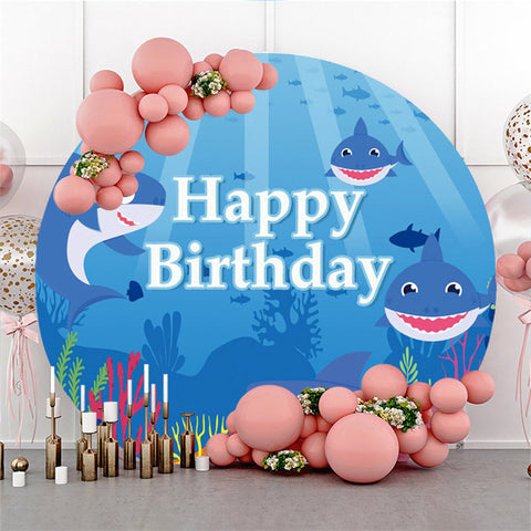 Fond De Cercle D'anniversaire Bleu Joli Requin Sous La Mer