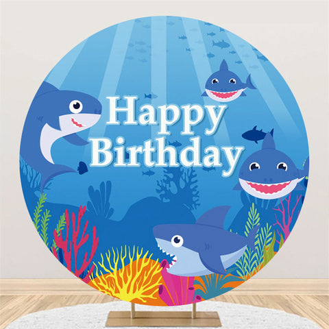 Fond De Cercle D'anniversaire Bleu Joli Requin Sous La Mer