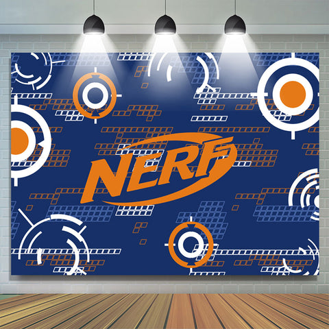 Toile de fond de fête de jeu à thème Blue Orange Nerf pour garçon