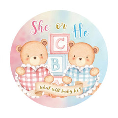 Toile de fond ronde pour fête prénatale, thème ours en peluche bleu rose