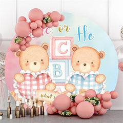 Toile de fond ronde pour fête prénatale, thème ours en peluche bleu rose