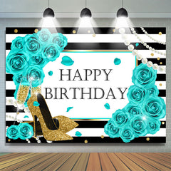Toile de fond Happy Birthday Blue Rose Glitter High Heels