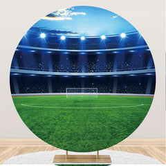 Terrain Bleu Brillant Et Toile De Fond De Cercle De Football Vert