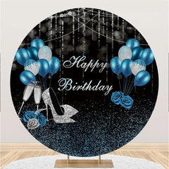 Ballon Bleu Argent Noir Rond Joyeux Anniversaire Toile De Fond