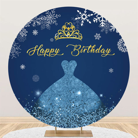 Jupe Bleue Et Couronne Dorée Joyeux Anniversaire Toile De Fond Ronde