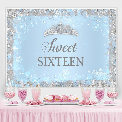 Toile de fond d'anniversaire Sweet Sixteen Blue Snow et Diamond