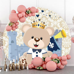 Toile De Fond Ronde De Douche De Bébé Avec Ours En Peluche Bleu Et Château