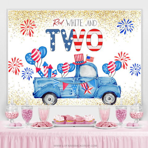 Blue Truck Gold Glitter Independence 2ème toile de fond d'anniversaire