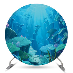 Toile de fond de fête d'anniversaire ronde du monde sous-marin bleu