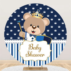Toile de fond ronde de douche de bébé de thème d'ours à rayures bleues et blanches