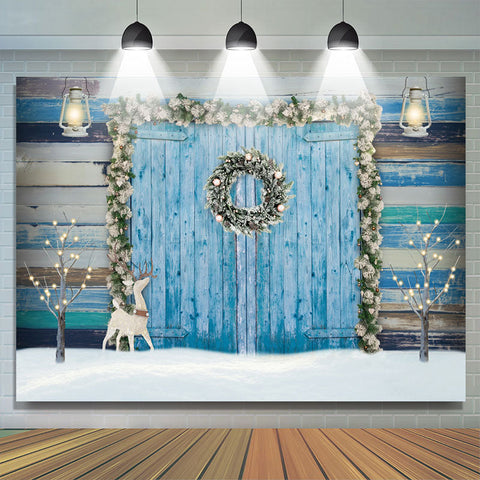 Porte en bois bleue et toile de fond de douche de bébé floral animal