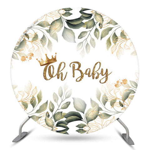 Toile de fond ronde Boho Leaves Oh Baby Shower Party