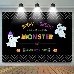 Toile de fond de douche de bébé sur le thème Boo ou Ghoul pour révéler le genre