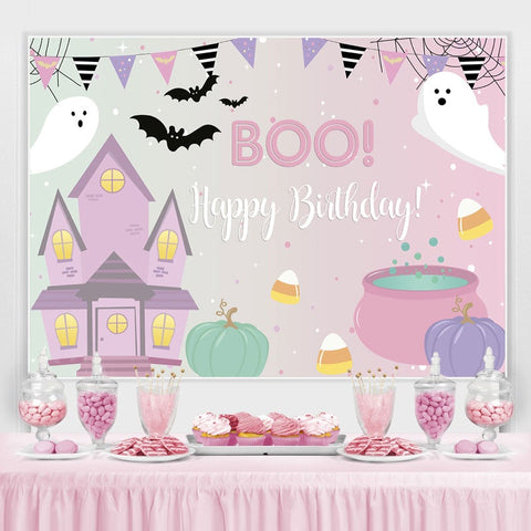 Toile de fond de fête d'anniversaire sur le thème Boo Pink Halloween