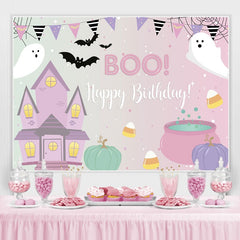 Toile de fond de fête d'anniversaire sur le thème Boo Pink Halloween
