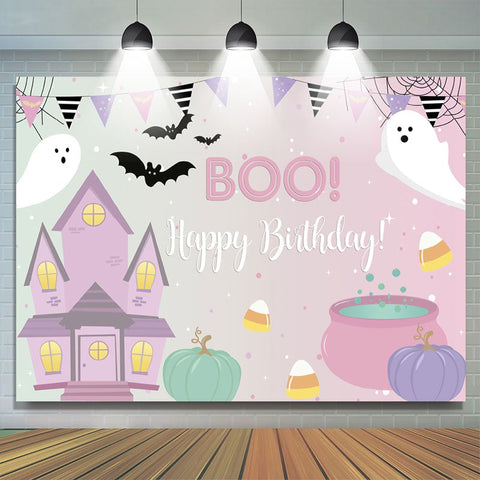 Toile de fond de fête d'anniversaire sur le thème Boo Pink Halloween