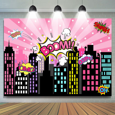 Boom Pink City Joyeux Anniversaire Toile de Fond pour Enfants