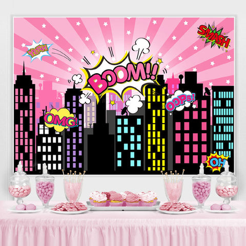 Boom Pink City Joyeux Anniversaire Toile de Fond pour Enfants