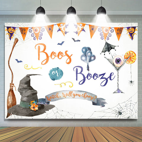 Boos ou Booze Witch Hat et Cocktail Halloween Toile de fond