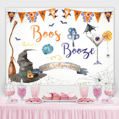 Boos ou Booze Witch Hat et Cocktail Halloween Toile de fond