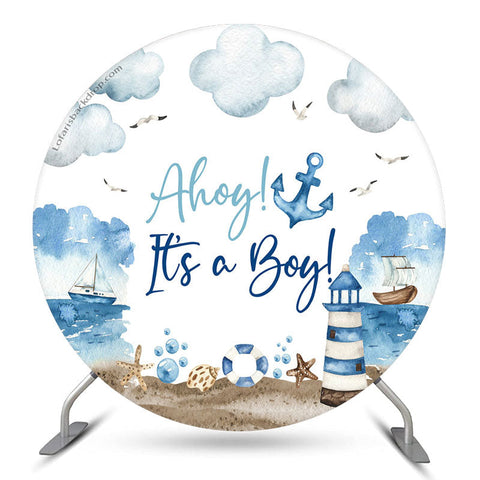 Boy Blue Marine Beacon Baby Shower Toile de Fond Ronde