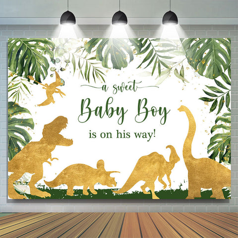 Boy Leaves Dinosaur Safari Gender Reveal Backdrop