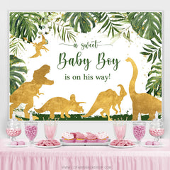 Boy Leaves Dinosaur Safari Gender Reveal Backdrop